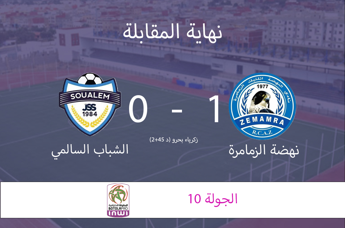 البطولة الوطنية الاحترافية: نهضة الزمامرة يتغلب على ضيفه الشباب السالمي